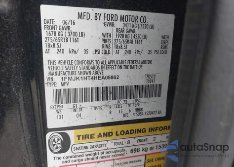 2017 Ford Expedition El Xlt z USA, uszkodzony, nr VIN 1FMJK1HT4HEA05862